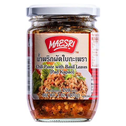 Chili paste with basil leaves